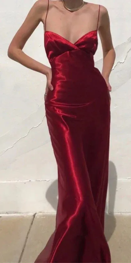 Charming Red Spaghetti Straps Backless Long Party Dress Sexy Evening Dress