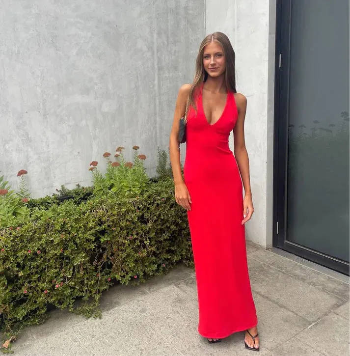 Charming Red V Neck Simple Evening Party Dress Formal Dress Wholesale