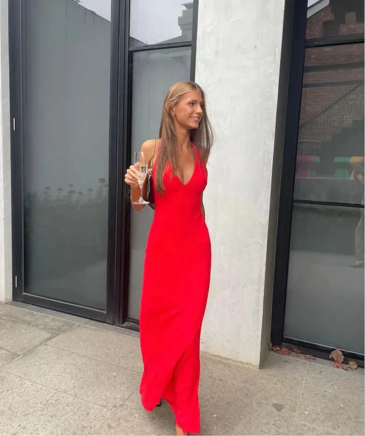 Charming Red V Neck Simple Evening Party Dress Formal Dress Wholesale