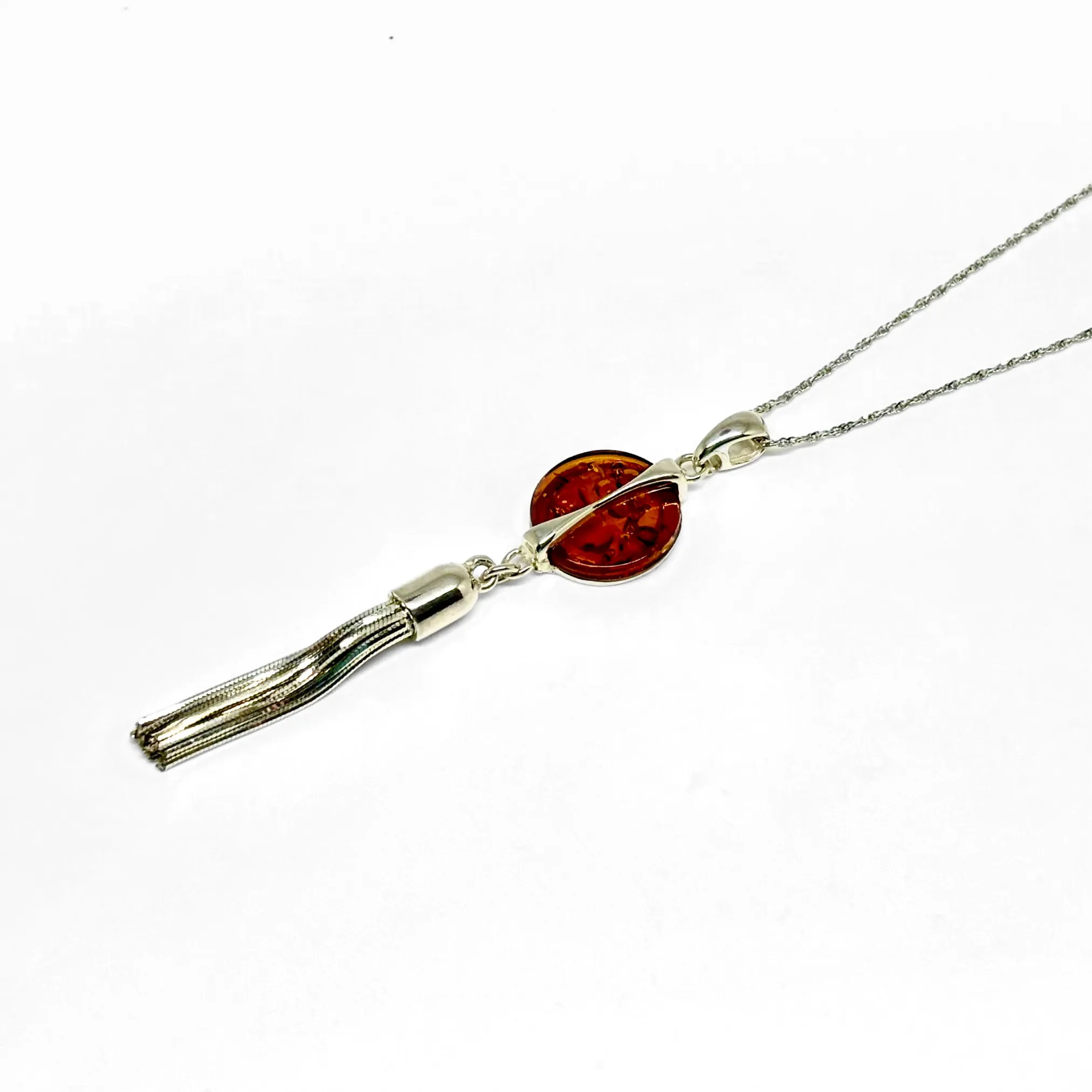 Cognac Color Baltic Amber Pendant Necklace