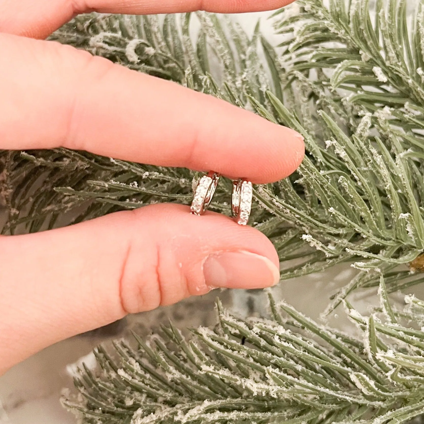 Cubic Zirconia Silver Tiny Huggie Hoop Earrings