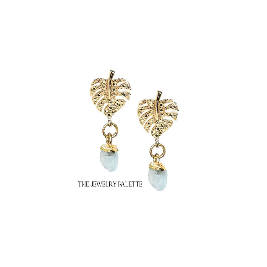 Dania gold leaf with gold edged turquoise drop earrings