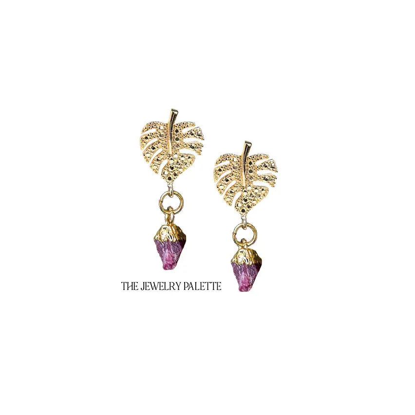 Dania gold leaf with gold edged turquoise drop earrings