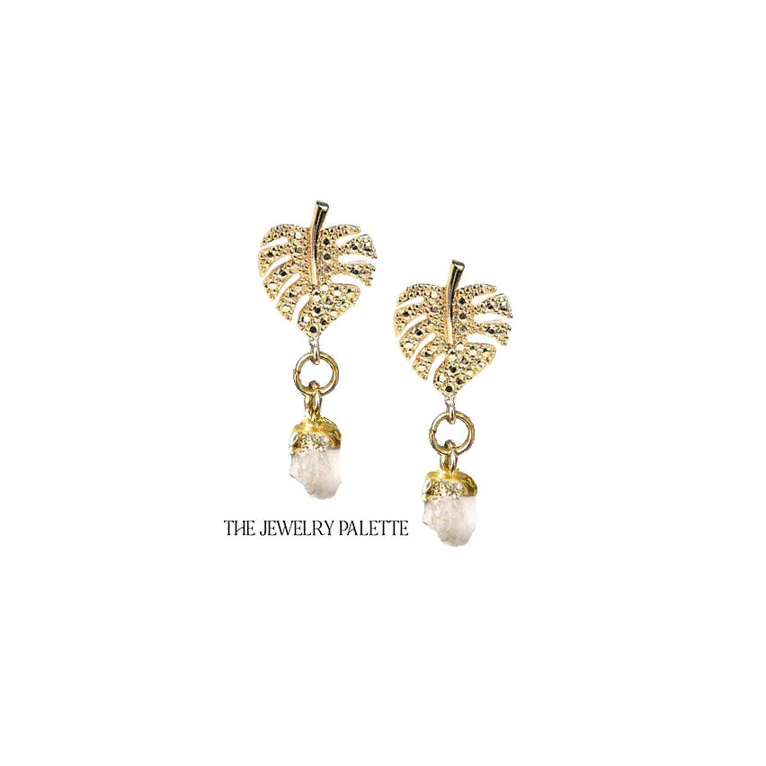 Dania gold leaf with gold edged turquoise drop earrings