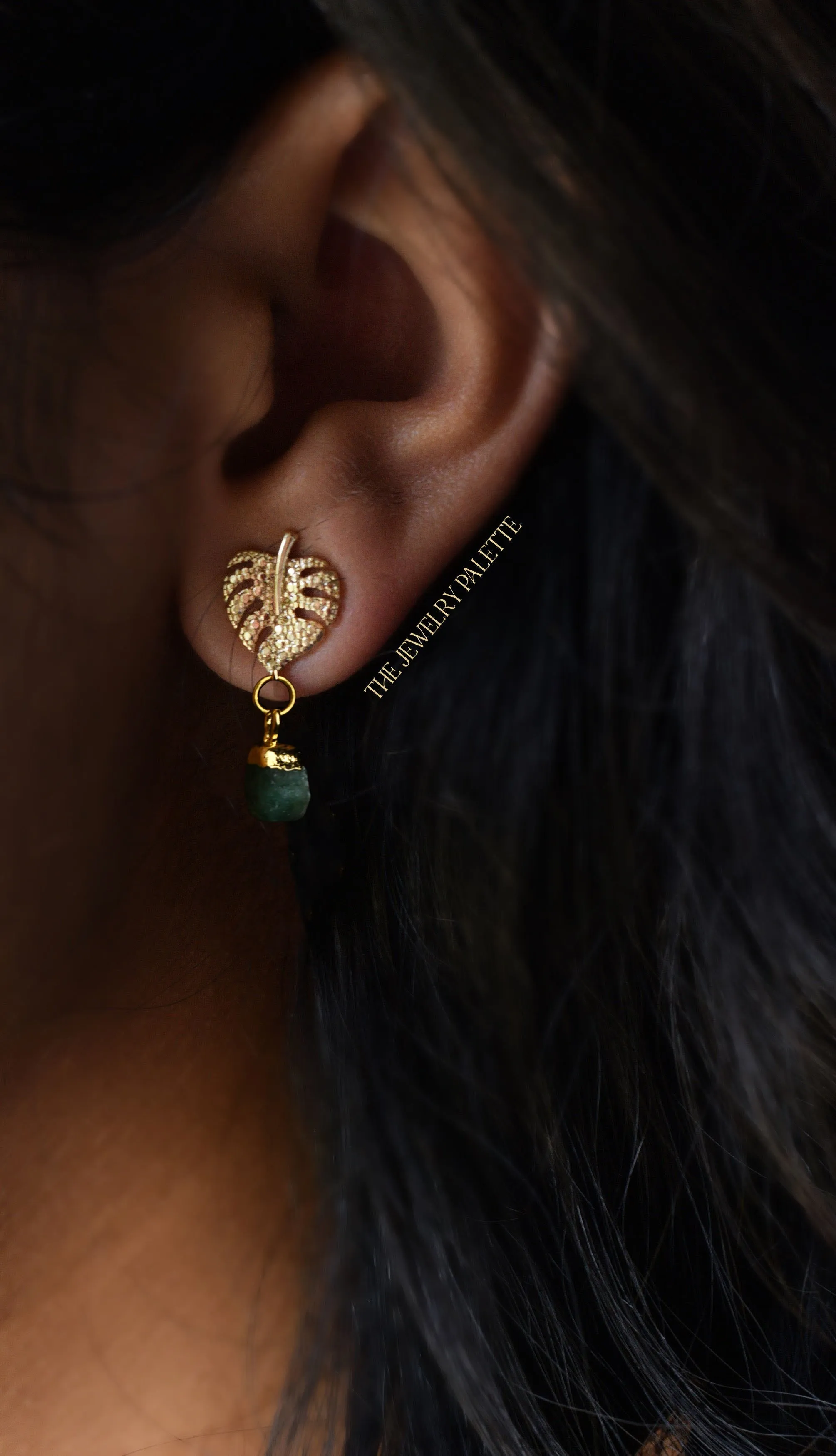 Dania gold leaf with gold edged turquoise drop earrings