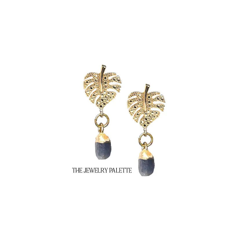 Dania gold leaf with gold edged turquoise drop earrings