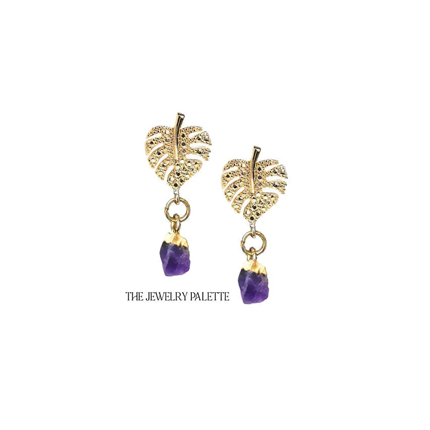 Dania gold leaf with gold edged turquoise drop earrings