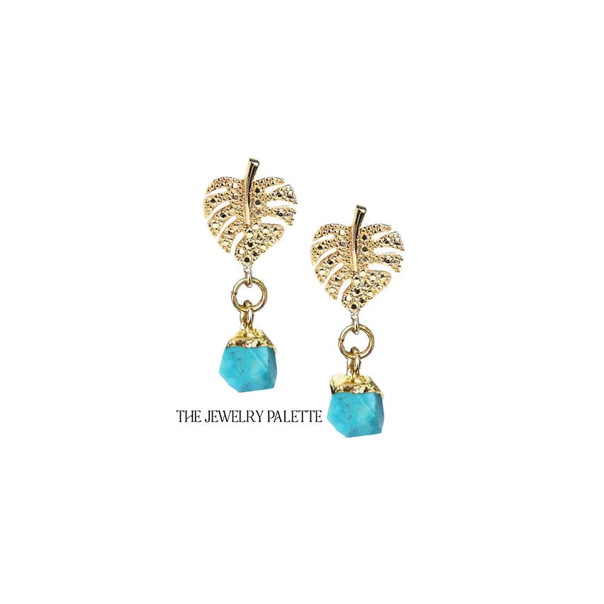 Dania gold leaf with gold edged turquoise drop earrings