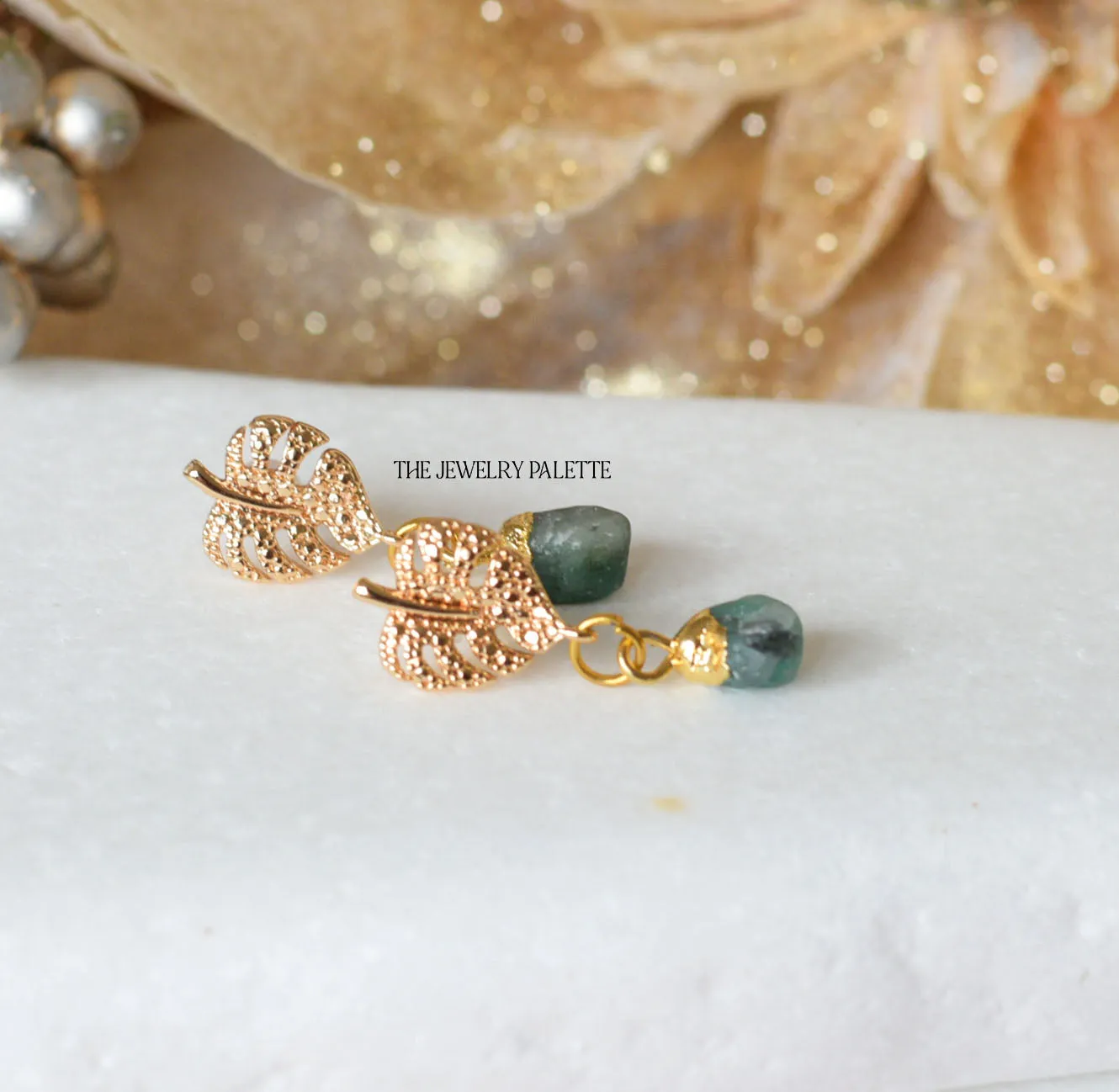 Dania gold leaf with gold edged turquoise drop earrings