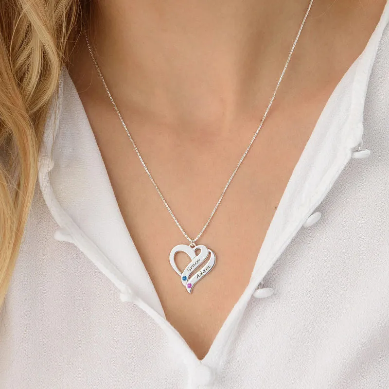 Double Heart Personalized Name and Birthstone Necklace