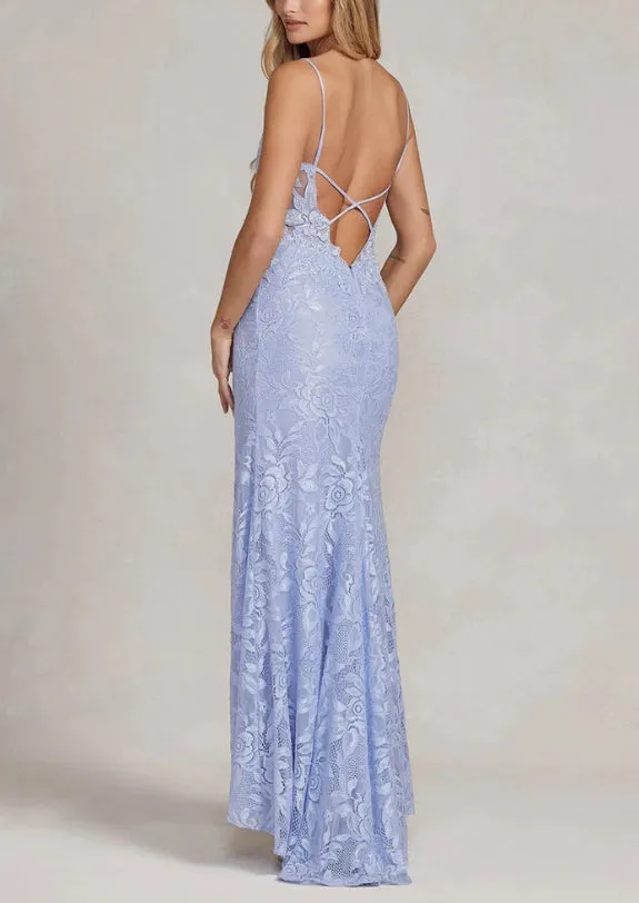 Dress Wholesale Lavender Lace Long Prom Dress Charming Evening Party Dress With Slit