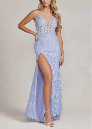Dress Wholesale Lavender Lace Long Prom Dress Charming Evening Party Dress With Slit