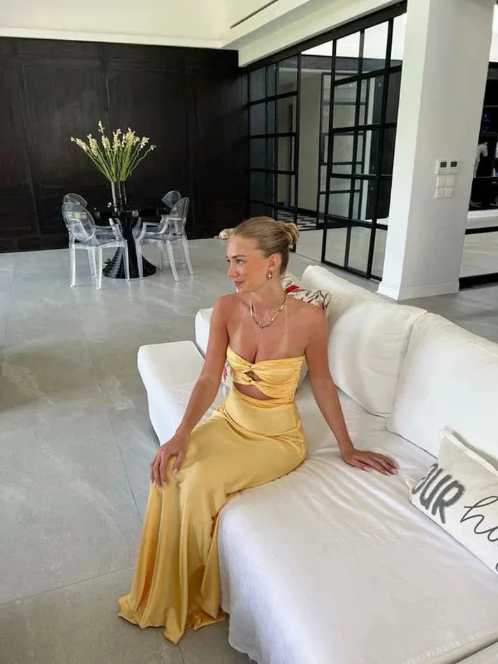 Dress Wholesale Mermaid Yellow Satin Charming Evening Party Dress Sexy Long Prom Dress