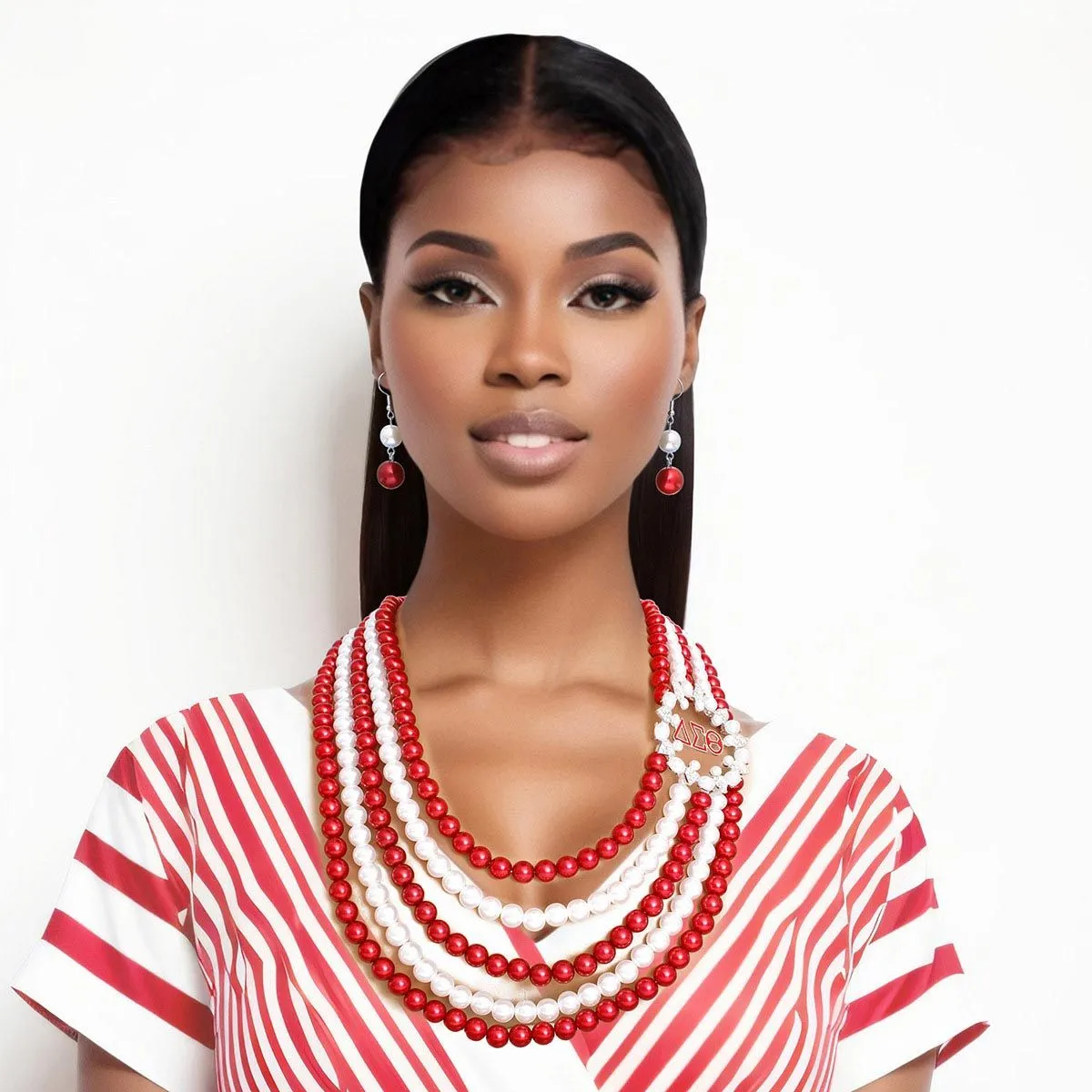DST Inspired Necklace Red White Pearl Soror Set
