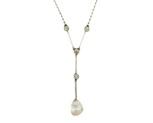 Edwardian Natural Saltwater Pearl and Diamond Pendant