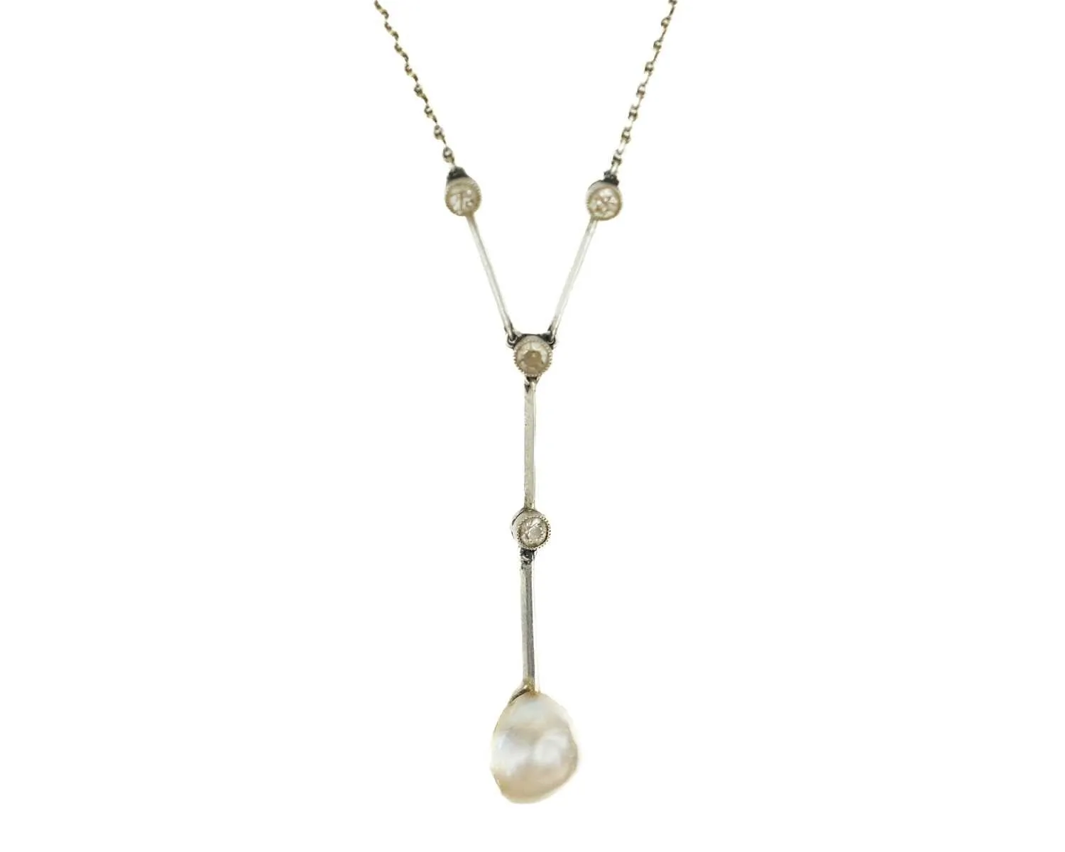 Edwardian Natural Saltwater Pearl and Diamond Pendant