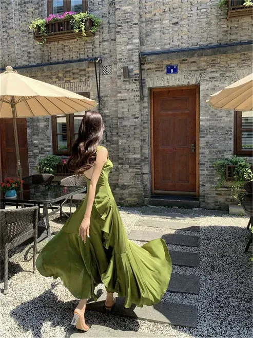 Elegant Backless Vintage Prom Dress Charming Evening Party Dress Formal Dress With Slit