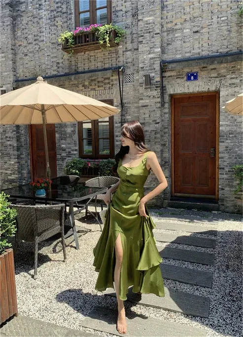 Elegant Backless Vintage Prom Dress Charming Evening Party Dress Formal Dress With Slit