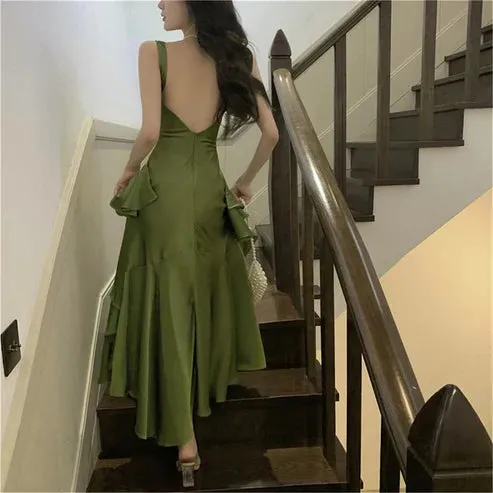 Elegant Backless Vintage Prom Dress Charming Evening Party Dress Formal Dress With Slit
