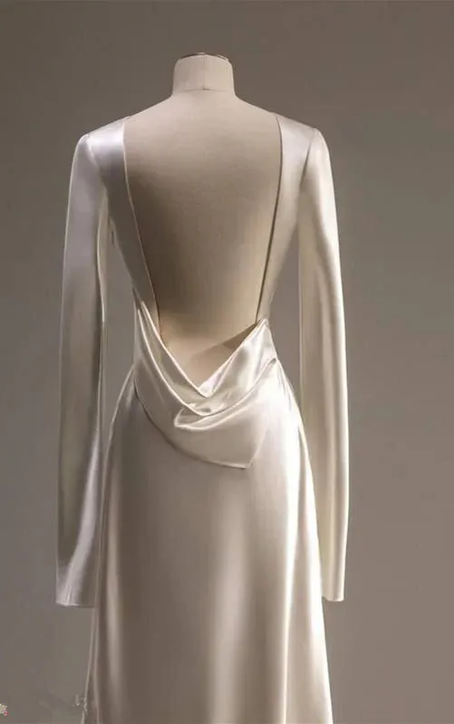 Elegant Ivory Long Sleeves Backless Formal Party Dress Charming Evening Dress