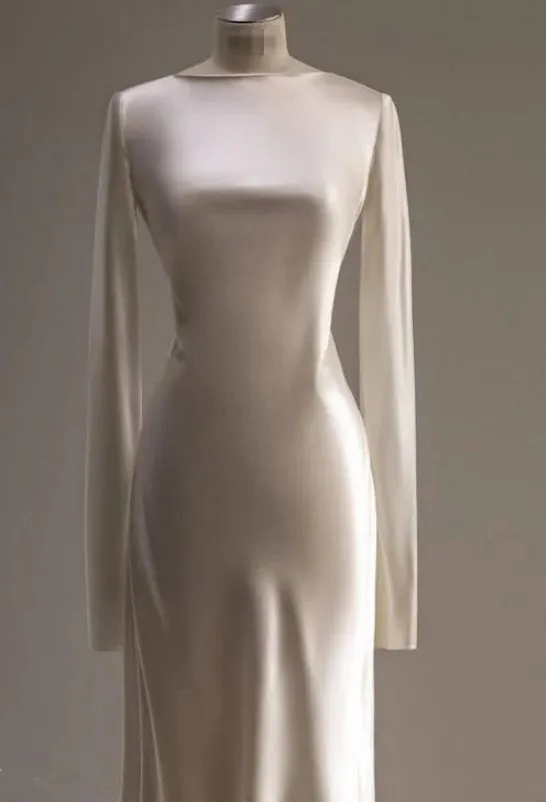 Elegant Ivory Long Sleeves Backless Formal Party Dress Charming Evening Dress