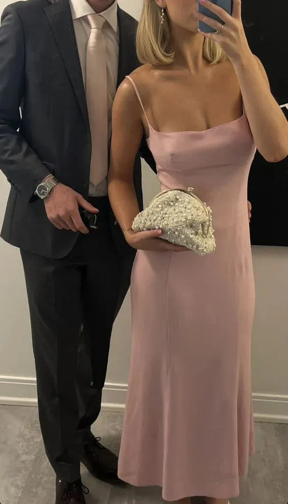 Elegant Pink Spaghetti Straps Long Party Dress Charming Formal Dress Wholesale
