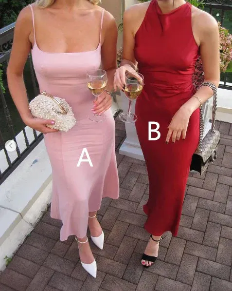 Elegant Pink Spaghetti Straps Long Party Dress Charming Formal Dress Wholesale