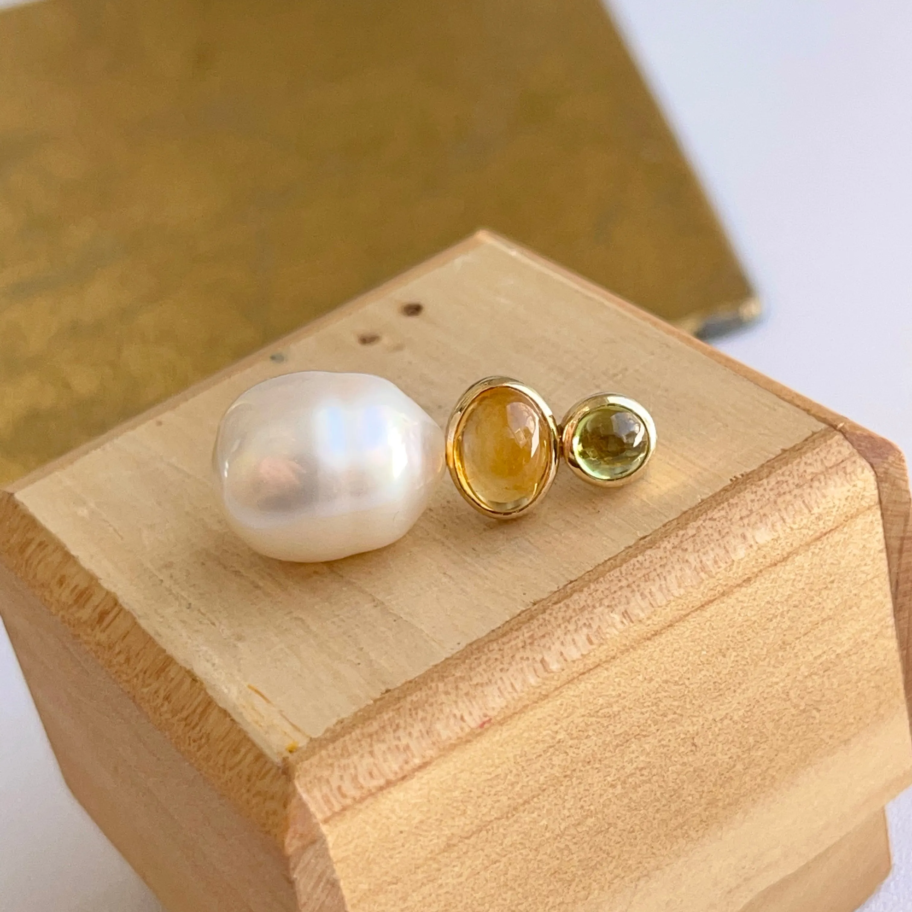 Estate 14KT Yellow Gold Peridot, Citrine,   Paspaley Pearl Pendant Slide