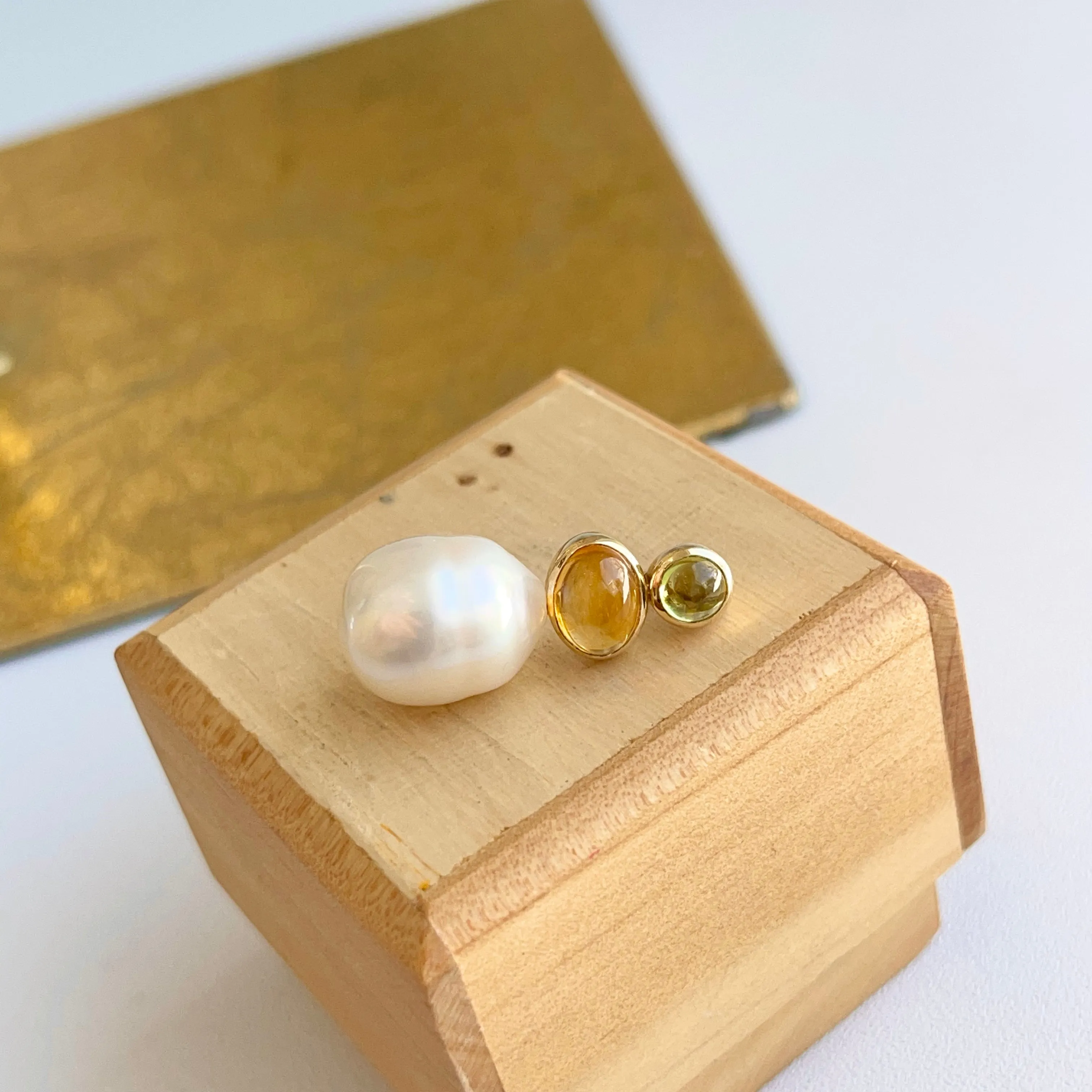 Estate 14KT Yellow Gold Peridot, Citrine,   Paspaley Pearl Pendant Slide