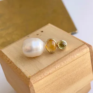 Estate 14KT Yellow Gold Peridot, Citrine,   Paspaley Pearl Pendant Slide