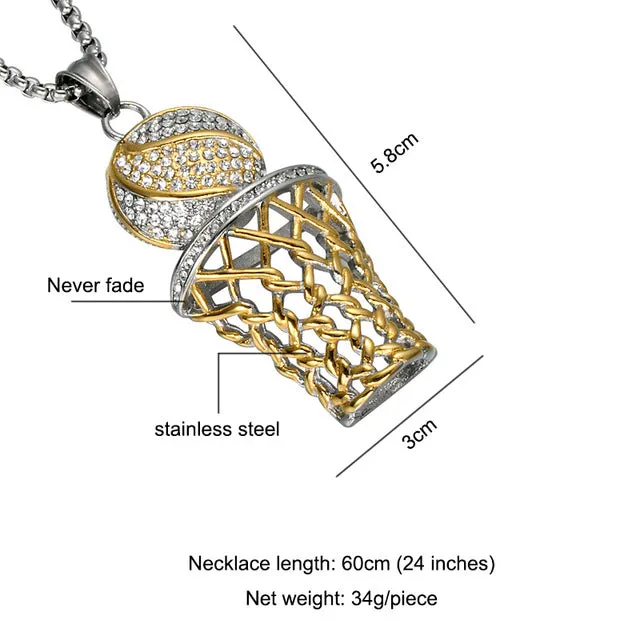 (Free Shipping) Men and Women Basketball Pendants Stainless Gold Necklaces