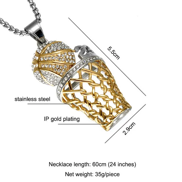 (Free Shipping) Men and Women Basketball Pendants Stainless Gold Necklaces