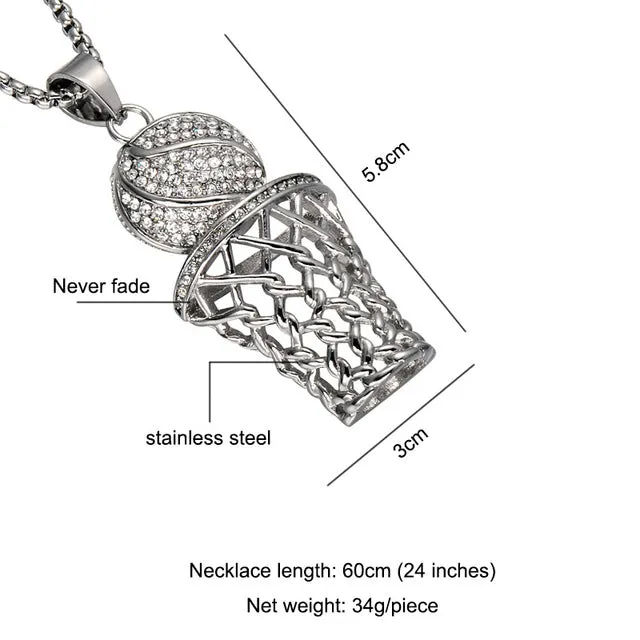 (Free Shipping) Men and Women Basketball Pendants Stainless Gold Necklaces