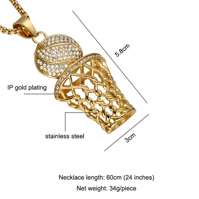 (Free Shipping) Men and Women Basketball Pendants Stainless Gold Necklaces