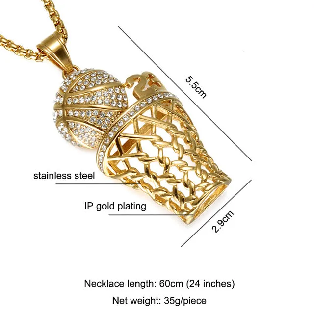 (Free Shipping) Men and Women Basketball Pendants Stainless Gold Necklaces