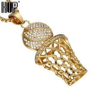 (Free Shipping) Men and Women Basketball Pendants Stainless Gold Necklaces