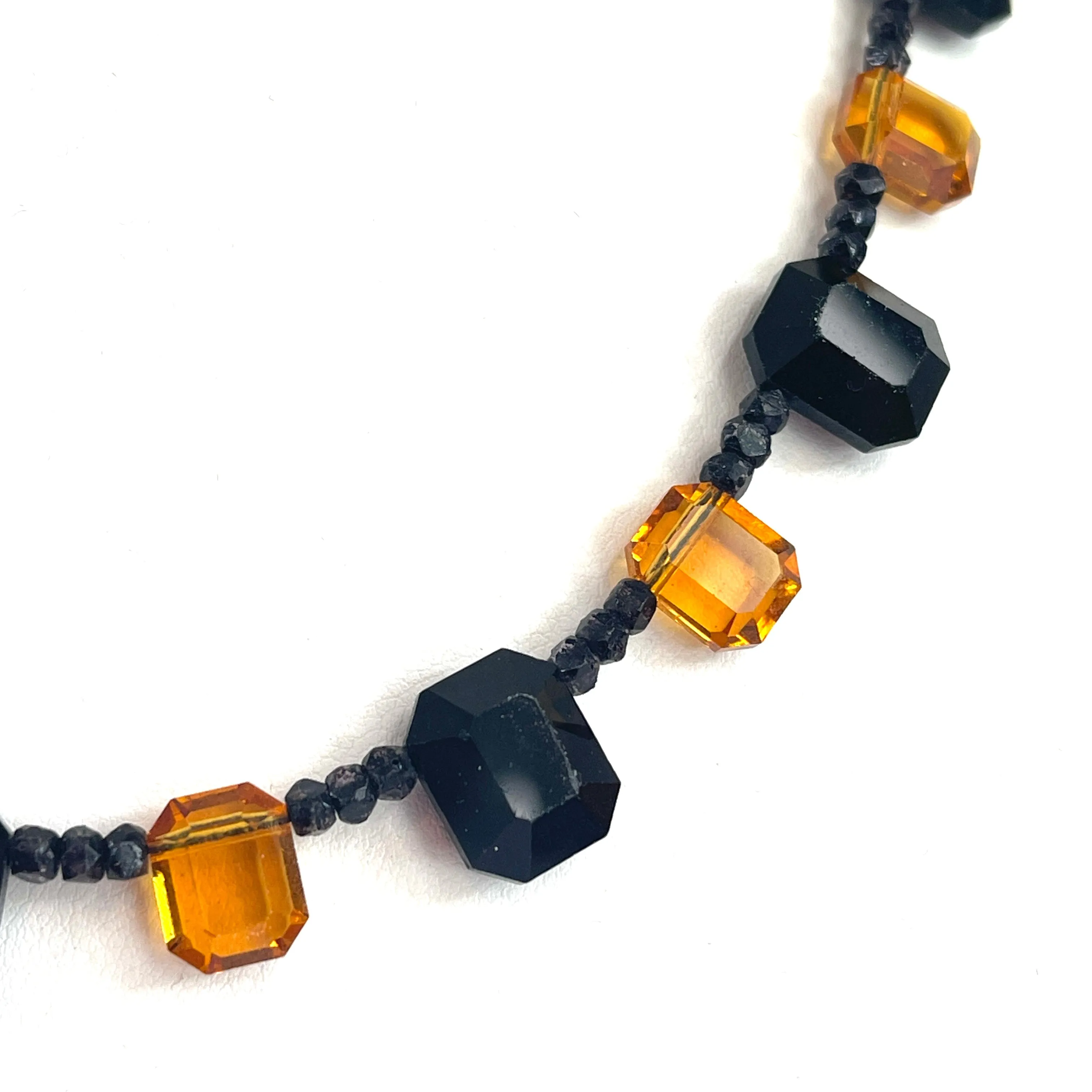 French Jet and Amber Glass Bead Vintage Necklace