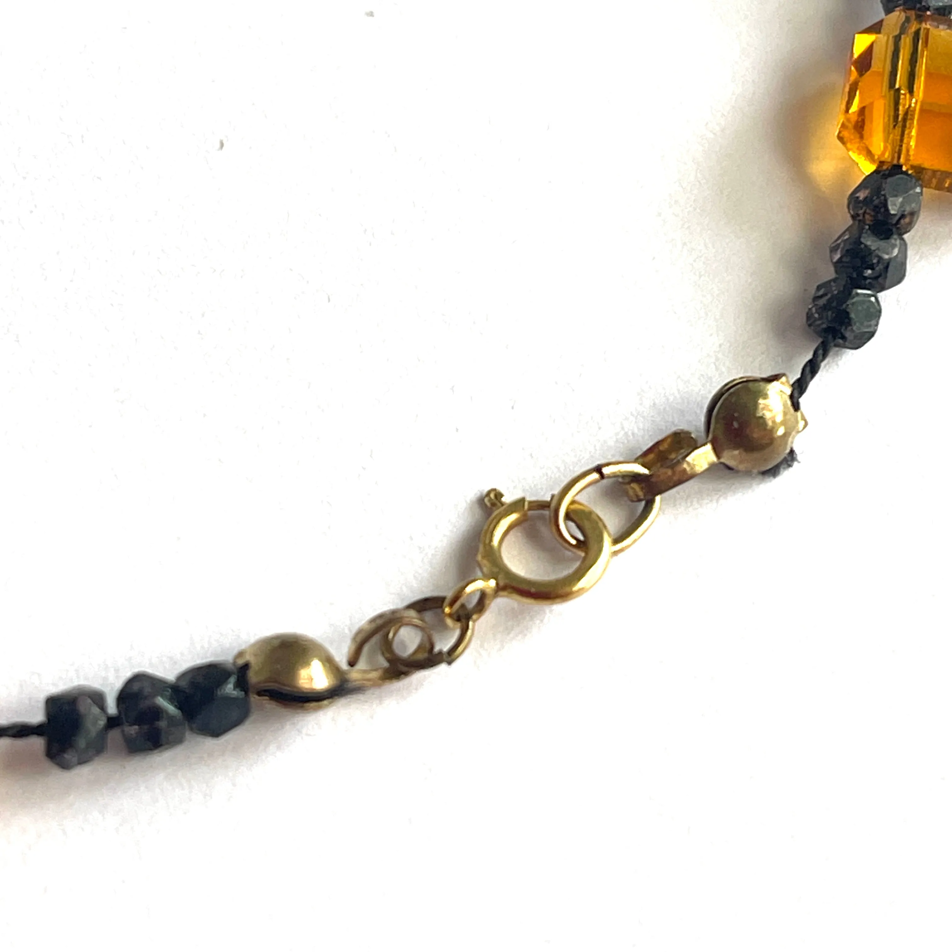 French Jet and Amber Glass Bead Vintage Necklace