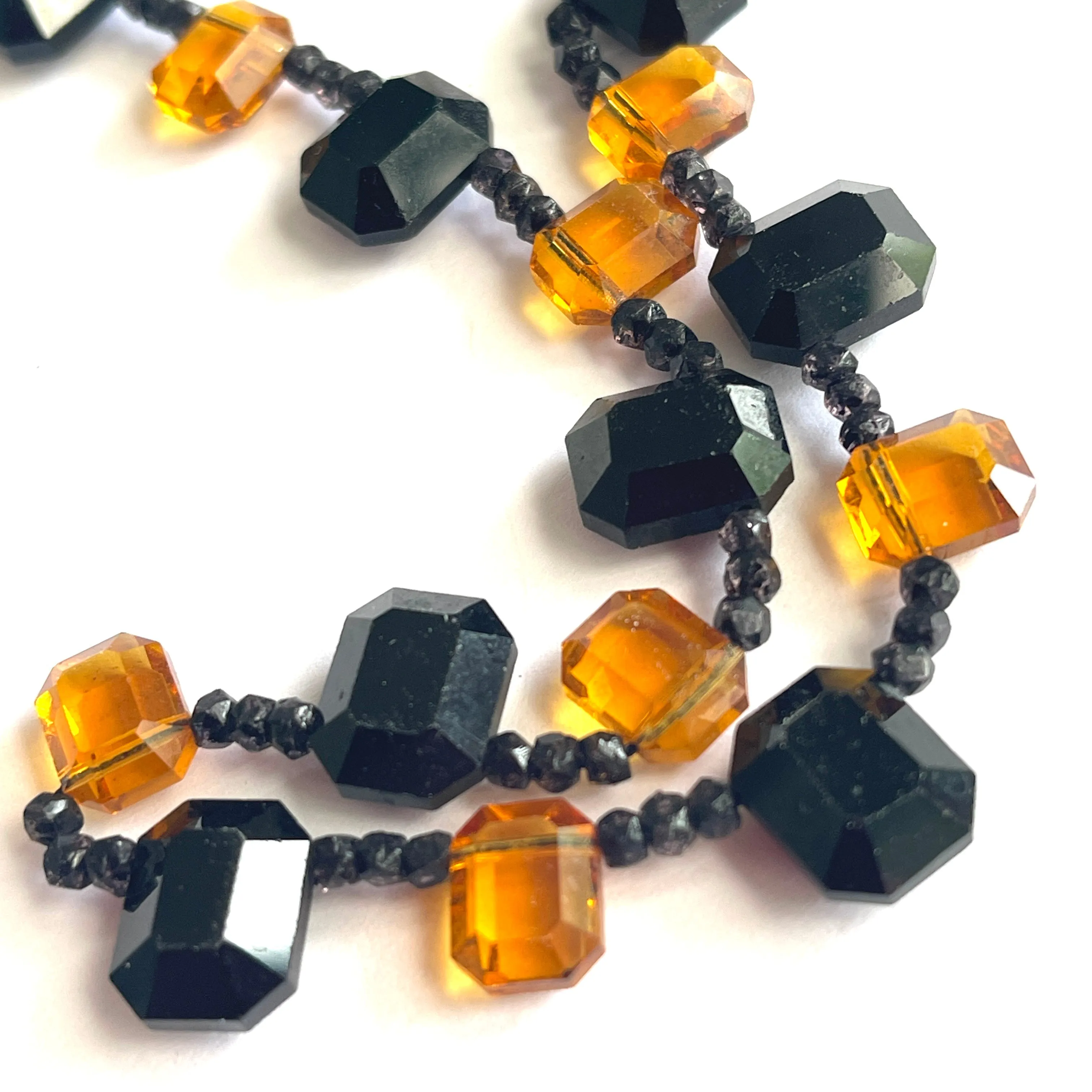 French Jet and Amber Glass Bead Vintage Necklace