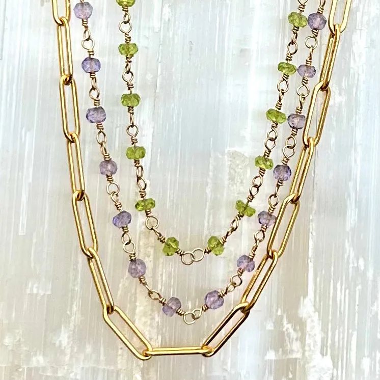 Gemstone Rosary Necklace ~ Translucent Green Peridot