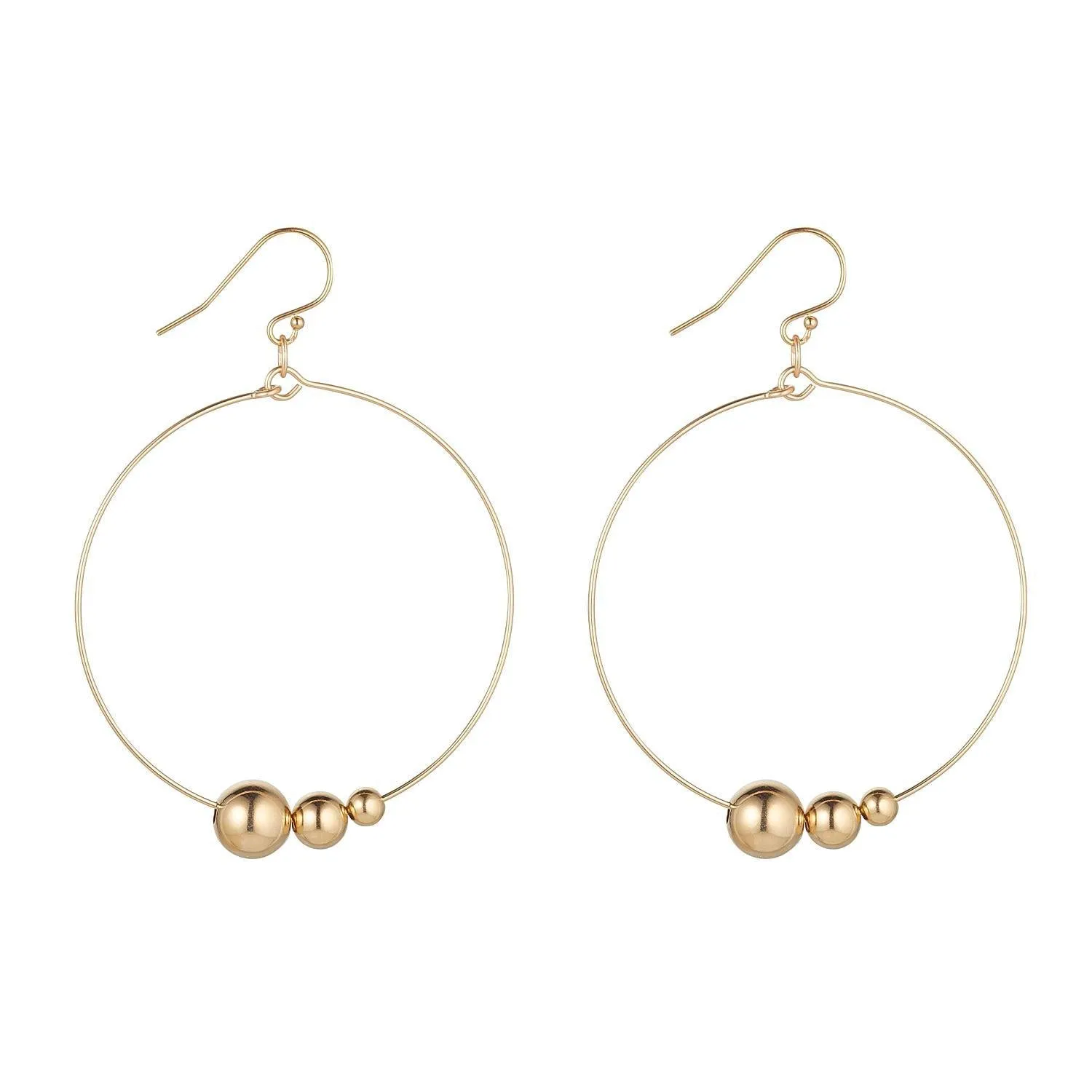 Gold Filled Triple Gold Ball Hoop Earrings