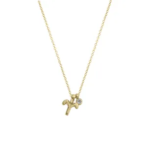 Gold Mini Aries Horoscope & Aquamarine Birthstone Necklace