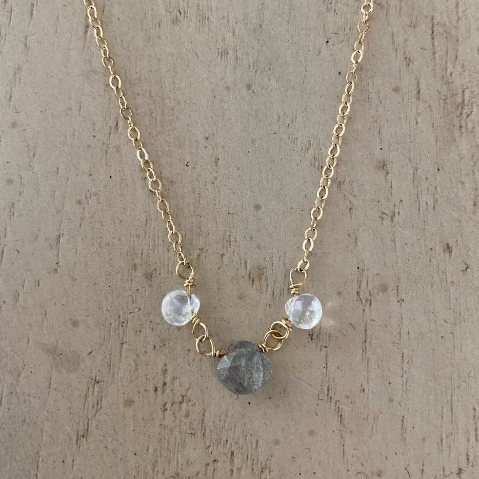 Gold Necklace with Gemstone Trio