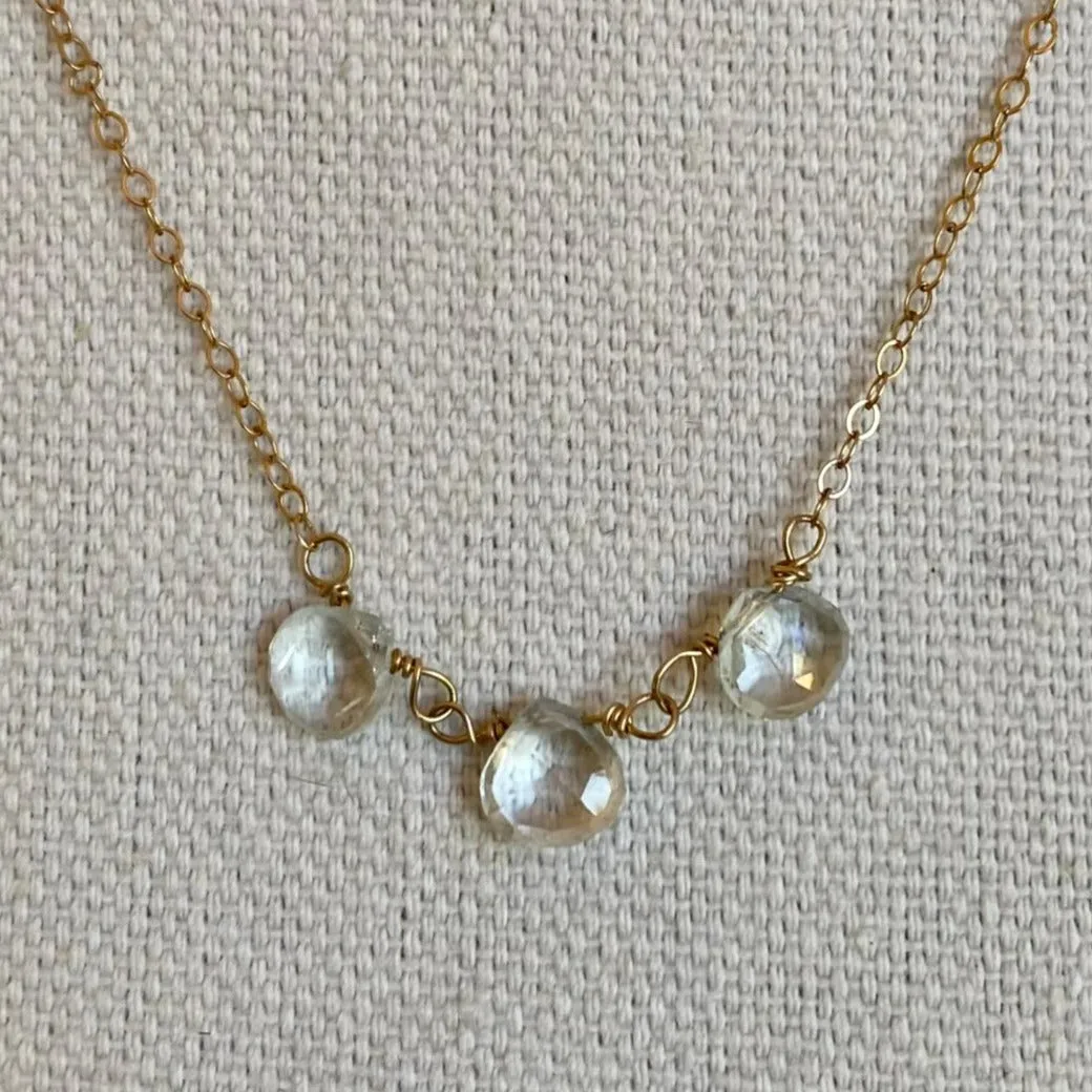 Gold Necklace with Gemstone Trio