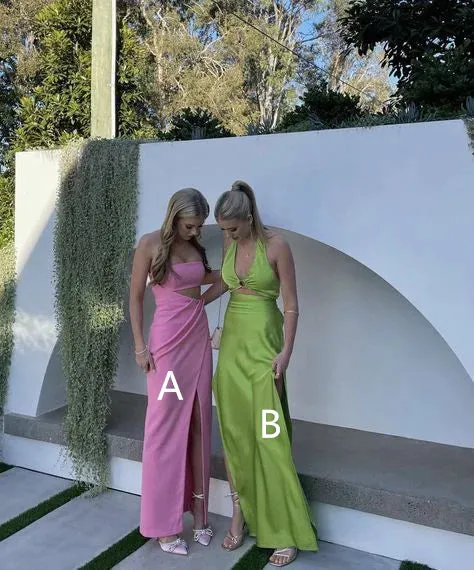 Green Halter V Neck Cut Out Satin Long Party Dress Charming Evening Dress Formal Dress