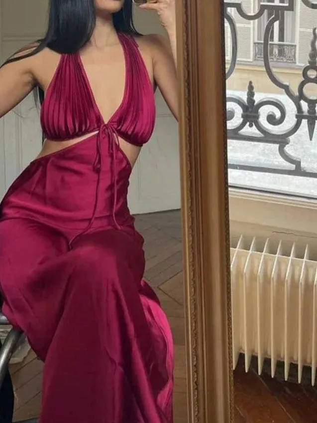 Halter Backless Wedding Guest Dress Party Dress Charming Evening Dress Wholesale