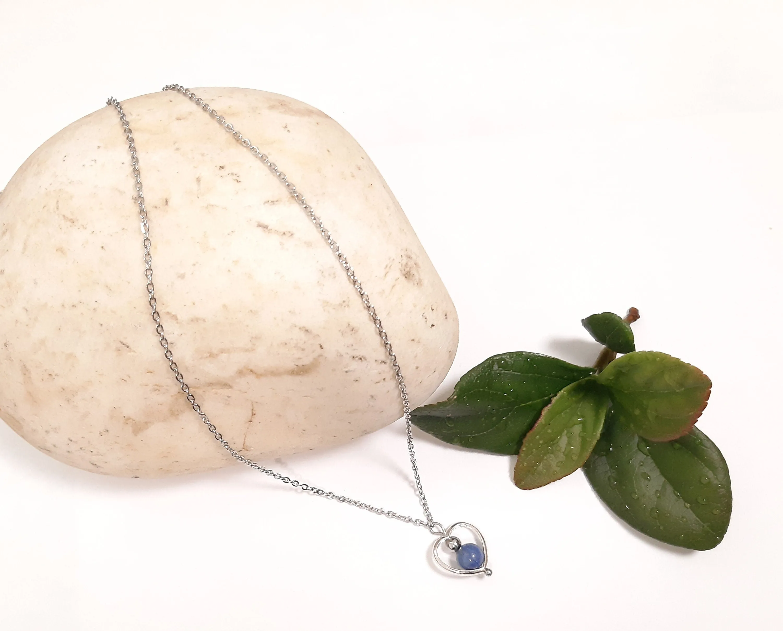 Heart Birthstone Fidget Bead Spinner Necklace for Anti-Anxiety Bear Bead Frame with Gemstone Crystal Bead Necklace