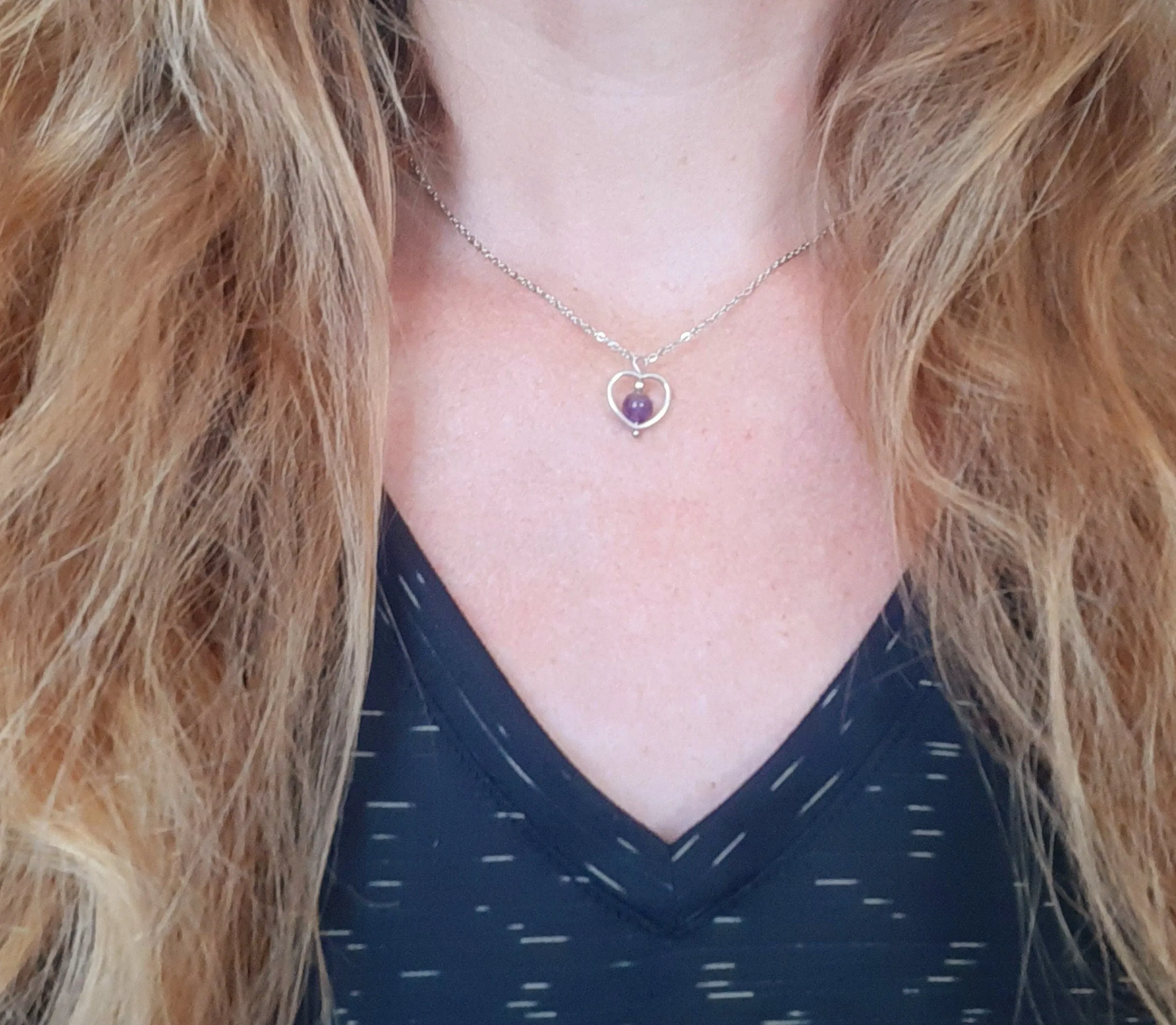 Heart Birthstone Fidget Bead Spinner Necklace for Anti-Anxiety Bear Bead Frame with Gemstone Crystal Bead Necklace