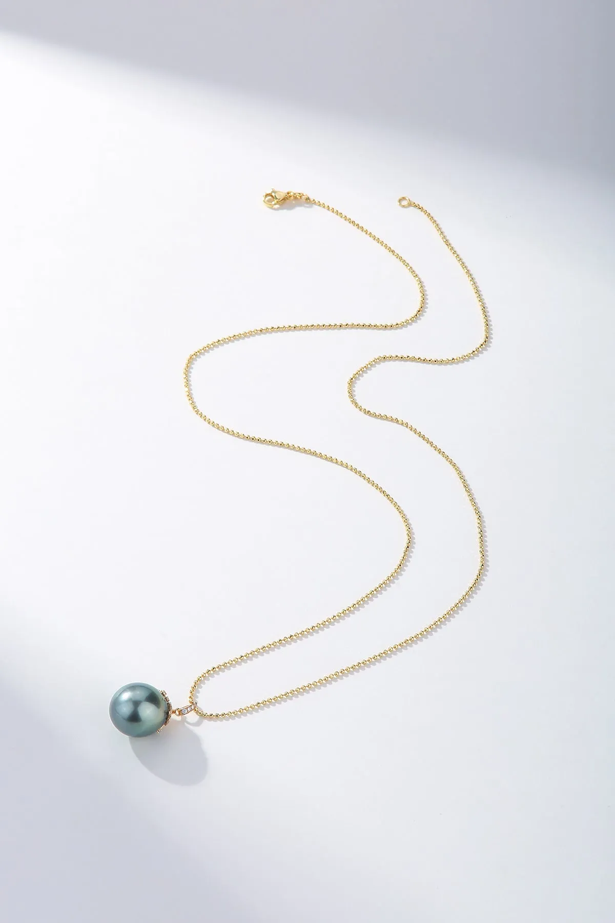 Large Tahitian Pearl Pendant Gold Bead Necklace