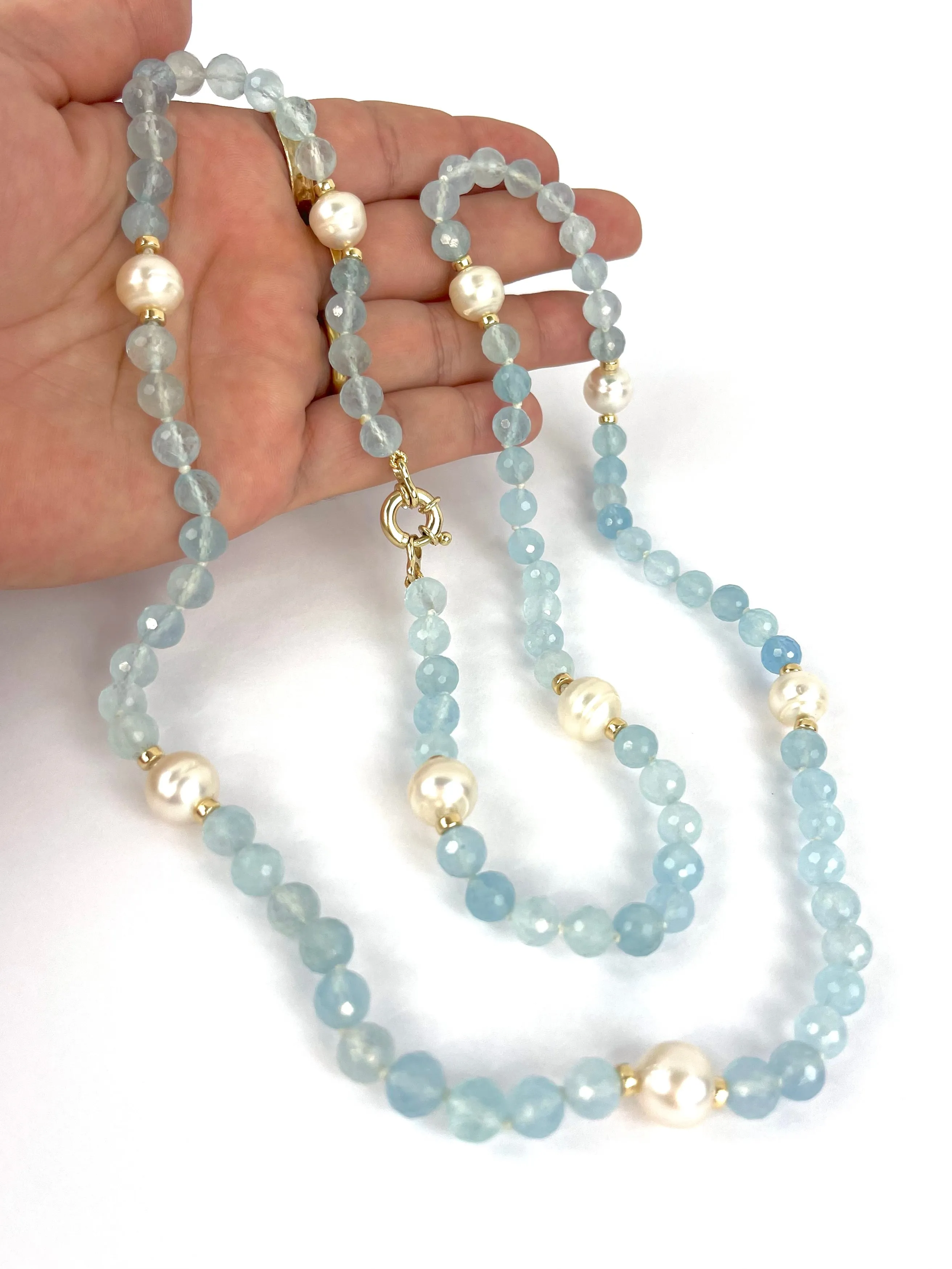 Long Aqua Pearl necklace